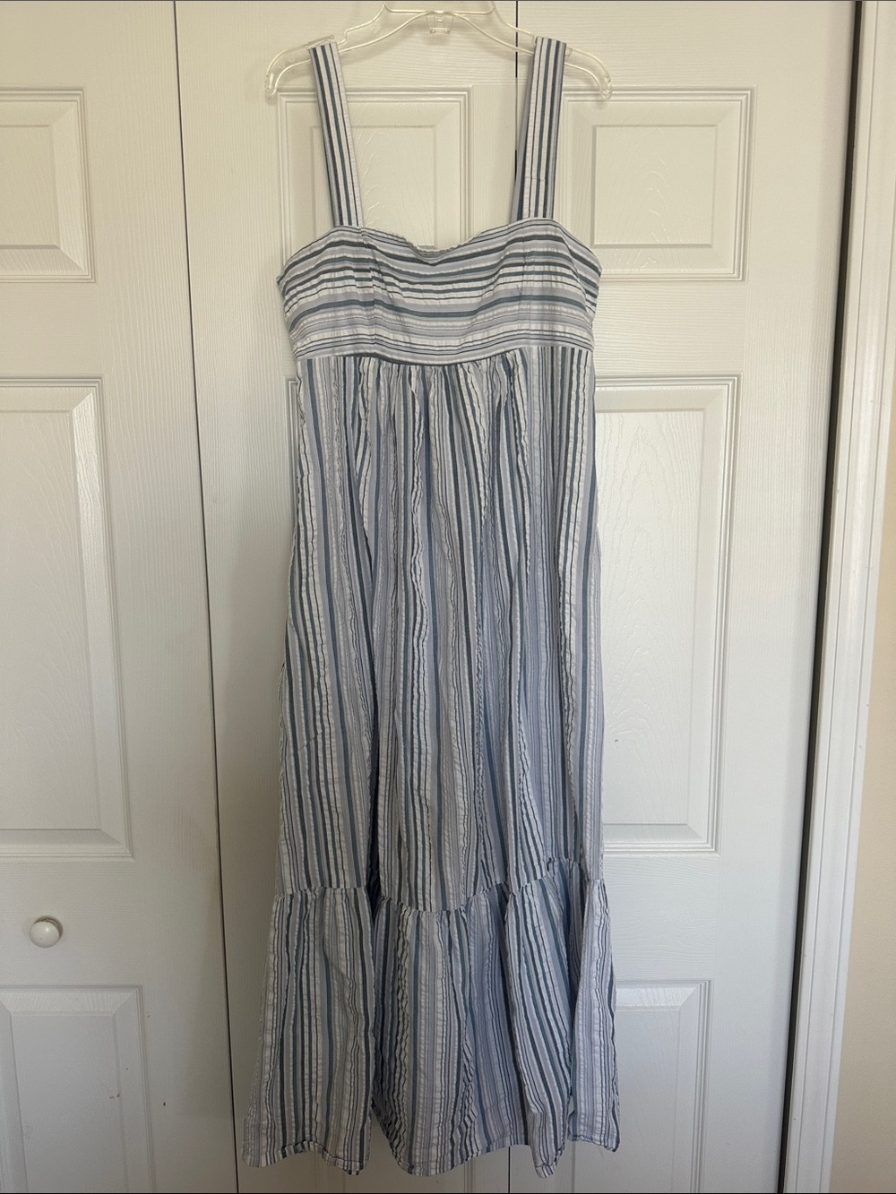 London Times Blue & White Striped Maxi Dress, Size 6